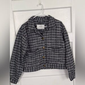 American Eagle Outfitters Black and White Tweed Cropped Jacket